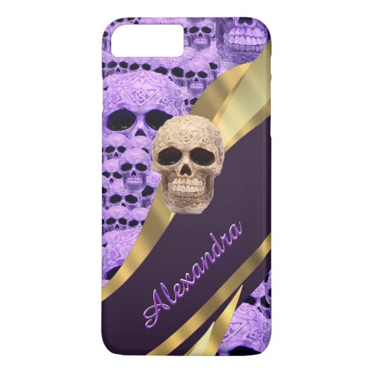 Gepersonaliseerde paarse gotische schedel Case-Mate iPhone case (Achterkant)