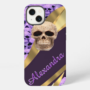 Gepersonaliseerde paarse gotische schedel iPhone 13 hoesje