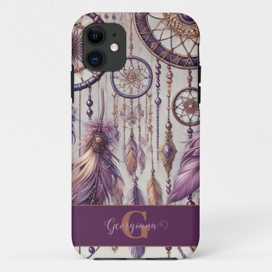 Gepersonaliseerde Paarse & Gouden Boho Dreamcatche Case-Mate iPhone Case (Achterkant)