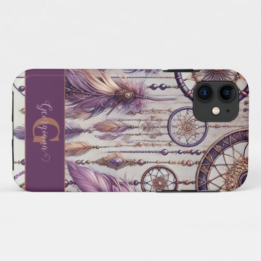 Gepersonaliseerde Paarse & Gouden Boho Dreamcatche Case-Mate iPhone Case (Achterkant (horizontaal))