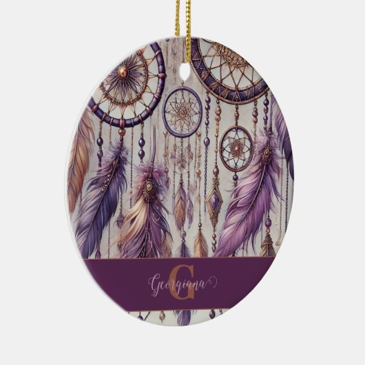 Gepersonaliseerde Paarse & Gouden Boho Dreamcatche Keramisch Ornament (Rechts)