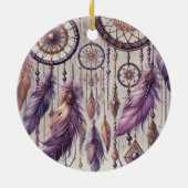 Gepersonaliseerde Paarse & Gouden Boho Dreamcatche Keramisch Ornament (Achterkant)