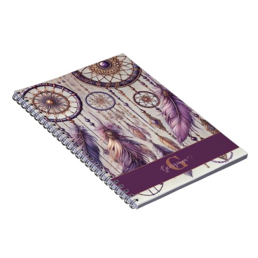 Gepersonaliseerde Paarse & Gouden Boho Dreamcatche Notitieboek (Rechterzijde)