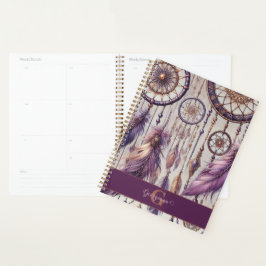Gepersonaliseerde Paarse & Gouden Boho Dreamcatche Planner