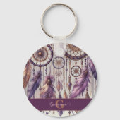 Gepersonaliseerde Paarse & Gouden Boho Dreamcatche Sleutelhanger (Voorkant)