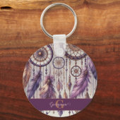 Gepersonaliseerde Paarse & Gouden Boho Dreamcatche Sleutelhanger (Achterkant)