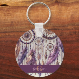 Gepersonaliseerde Paarse & Gouden Boho Dreamcatche Sleutelhanger