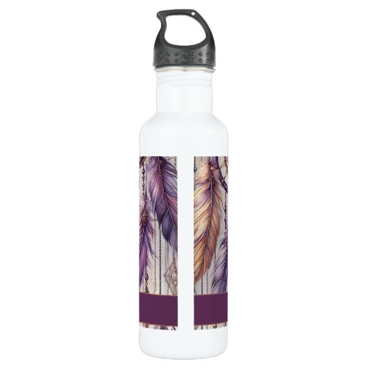 Gepersonaliseerde Paarse & Gouden Boho Dreamcatche Waterfles (Achterkant)