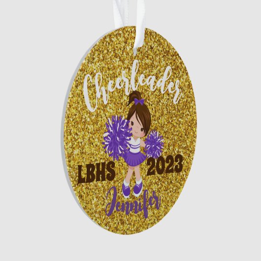Gepersonaliseerde Paarse & gouden Cheerleading Orn Ornament (voorkant)