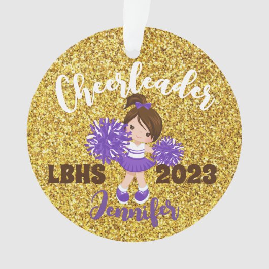 Gepersonaliseerde Paarse & gouden Cheerleading Orn Ornament (voorkant)