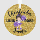 Gepersonaliseerde Paarse & gouden Cheerleading Orn Ornament (achterkant)