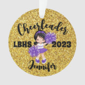 Gepersonaliseerde Paarse & gouden Cheerleading Orn Ornament (voorkant)