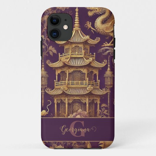 Gepersonaliseerde Paarse & Gouden Victoriaans Chin Case-Mate iPhone Case (Achterkant)
