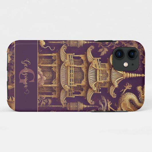 Gepersonaliseerde Paarse & Gouden Victoriaans Chin Case-Mate iPhone Case (Achterkant (horizontaal))