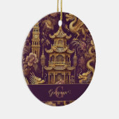 Gepersonaliseerde Paarse & Gouden Victoriaans Chin Keramisch Ornament (Rechts)