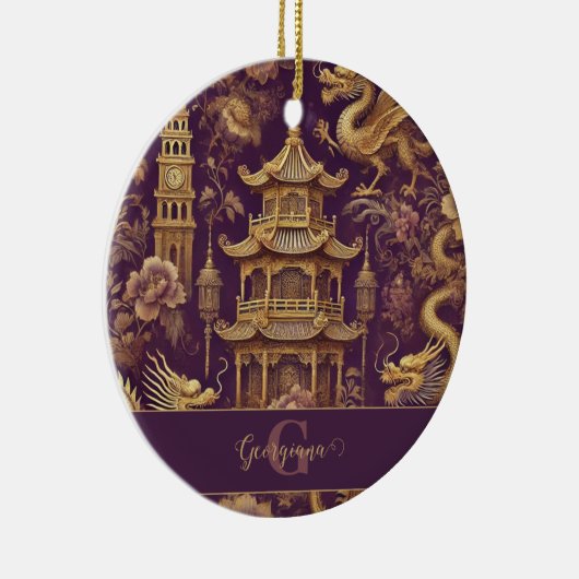 Gepersonaliseerde Paarse & Gouden Victoriaans Chin Keramisch Ornament (Rechts)