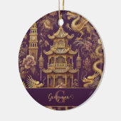 Gepersonaliseerde Paarse & Gouden Victoriaans Chin Keramisch Ornament (Links)