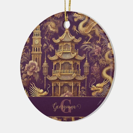 Gepersonaliseerde Paarse & Gouden Victoriaans Chin Keramisch Ornament (Links)