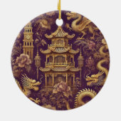 Gepersonaliseerde Paarse & Gouden Victoriaans Chin Keramisch Ornament (Achterkant)