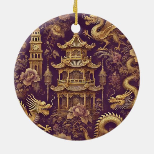 Gepersonaliseerde Paarse & Gouden Victoriaans Chin Keramisch Ornament (Achterkant)