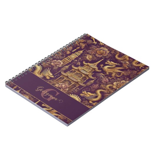 Gepersonaliseerde Paarse & Gouden Victoriaans Chin Notitieboek (Linkerzijde)