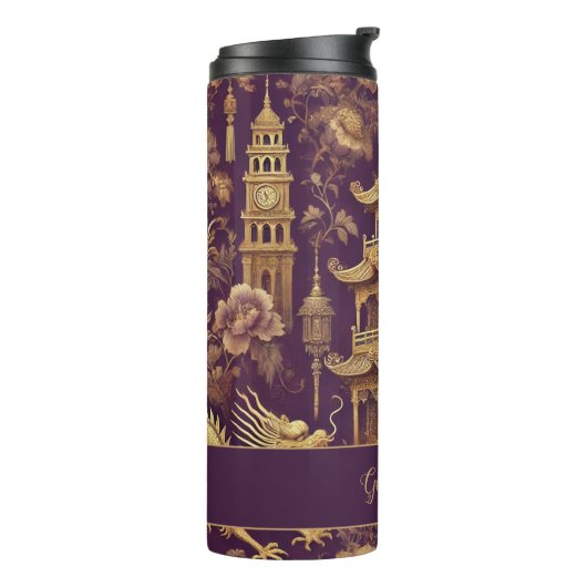 Gepersonaliseerde Paarse & Gouden Victoriaans Chin Thermosbeker (Gedraaid links)