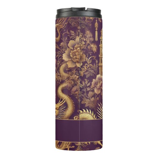 Gepersonaliseerde Paarse & Gouden Victoriaans Chin Thermosbeker (Achterkant)