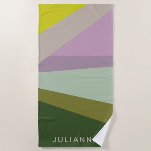 Gepersonaliseerde Paarse Groene Geometrische Bache Strandlaken (Voorkant)