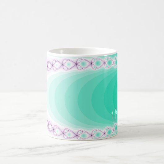 Gepersonaliseerde Paarse groene gradiënt fractal Koffiemok (Center)