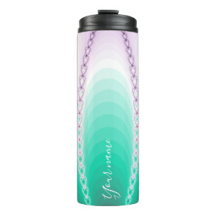 Gepersonaliseerde Paarse groene gradiënt fractal Thermosbeker