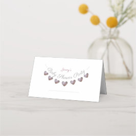 Gepersonaliseerde paarse hart baby shower placecar plaatskaartje