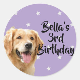 Gepersonaliseerde paarse huisdier verjaardagsgunst ronde sticker