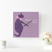 Gepersonaliseerde Paarse Kant Silhouette Lavendel Vierkante Klok (Huis)