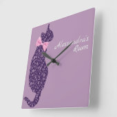 Gepersonaliseerde Paarse Kant Silhouette Lavendel Vierkante Klok (Hoek)