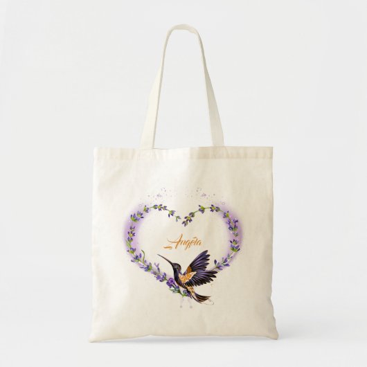 Gepersonaliseerde Paarse kolibrie hart Tote Bag (Voorkant)