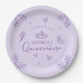 Gepersonaliseerde Paarse Lavendel Quinceanera Papieren Bordje (Voorkant)