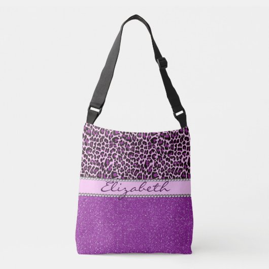Gepersonaliseerde Paarse luipspuiten Glitter Crossbody Tas (Voorkant)