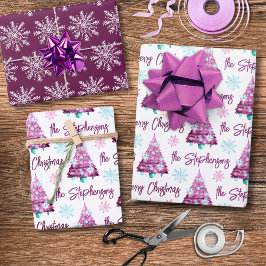 Gepersonaliseerde Paarse Mauve Merry kerstboom Inpakpapier Vel