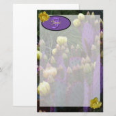 Gepersonaliseerde Paarse monogram Cactus Yellow Fl Briefpapier (Voorkant / Achterkant)