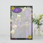 Gepersonaliseerde Paarse monogram Cactus Yellow Fl Briefpapier (Staand voorkant)