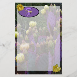 Gepersonaliseerde Paarse monogram Cactus Yellow Fl Briefpapier