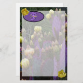Gepersonaliseerde Paarse monogram Cactus Yellow Fl Briefpapier (Voorkant / Achterkant)