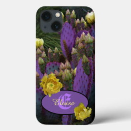 Gepersonaliseerde Paarse monogram Cactus Yellow Fl Case-Mate iPhone Case