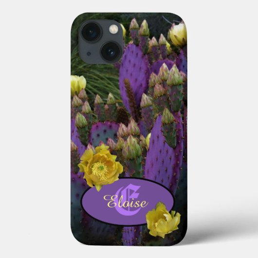 Gepersonaliseerde Paarse monogram Cactus Yellow Fl Case-Mate iPhone Case (Achterkant)