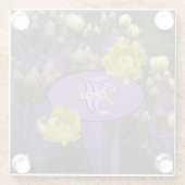 Gepersonaliseerde Paarse monogram Cactus Yellow Fl Glazen Onderzetter (Achterkant)