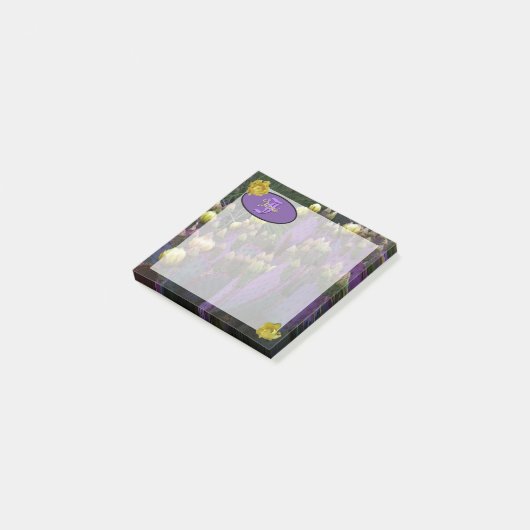 Gepersonaliseerde Paarse monogram Cactus Yellow Fl Post-it® Notes (Schuin)