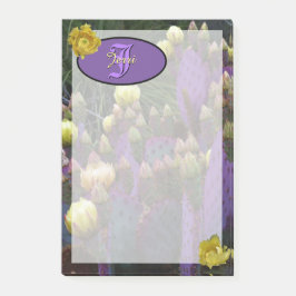 Gepersonaliseerde Paarse monogram Cactus Yellow Fl Post-it® Notes