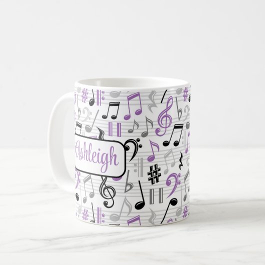 Gepersonaliseerde Paarse muziek Pattern Mok (Voorkant links)