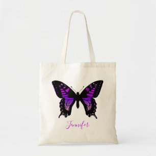 Gepersonaliseerde Paarse Ombre Wing Butterfly Tote Bag
