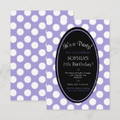 Gepersonaliseerde Paarse Polka Dot Party Uitnodigi Kaart (Voorkant / Achterkant)